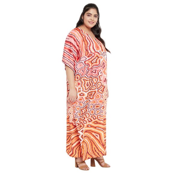 Gypsie Blu Women Polyester Orange Abstract Printed Caftan Dress Stylish Maxi - Picture 5 of 10